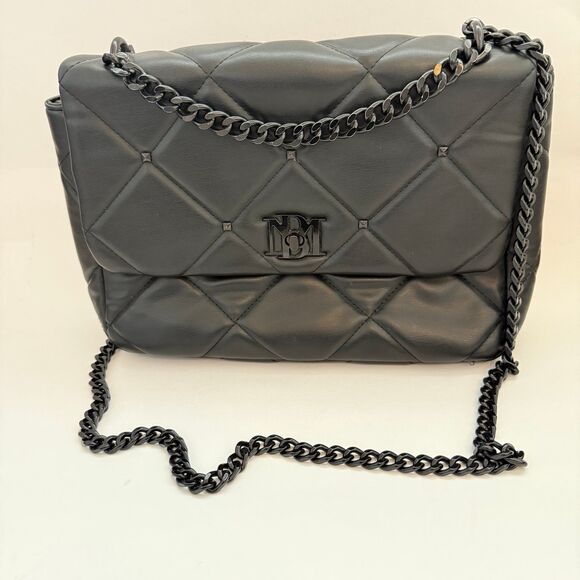 Badgley Mischka Vegan Leather Quilted Purse Shoulder Hand Bag Black Link Chain - Picture 1 of 9